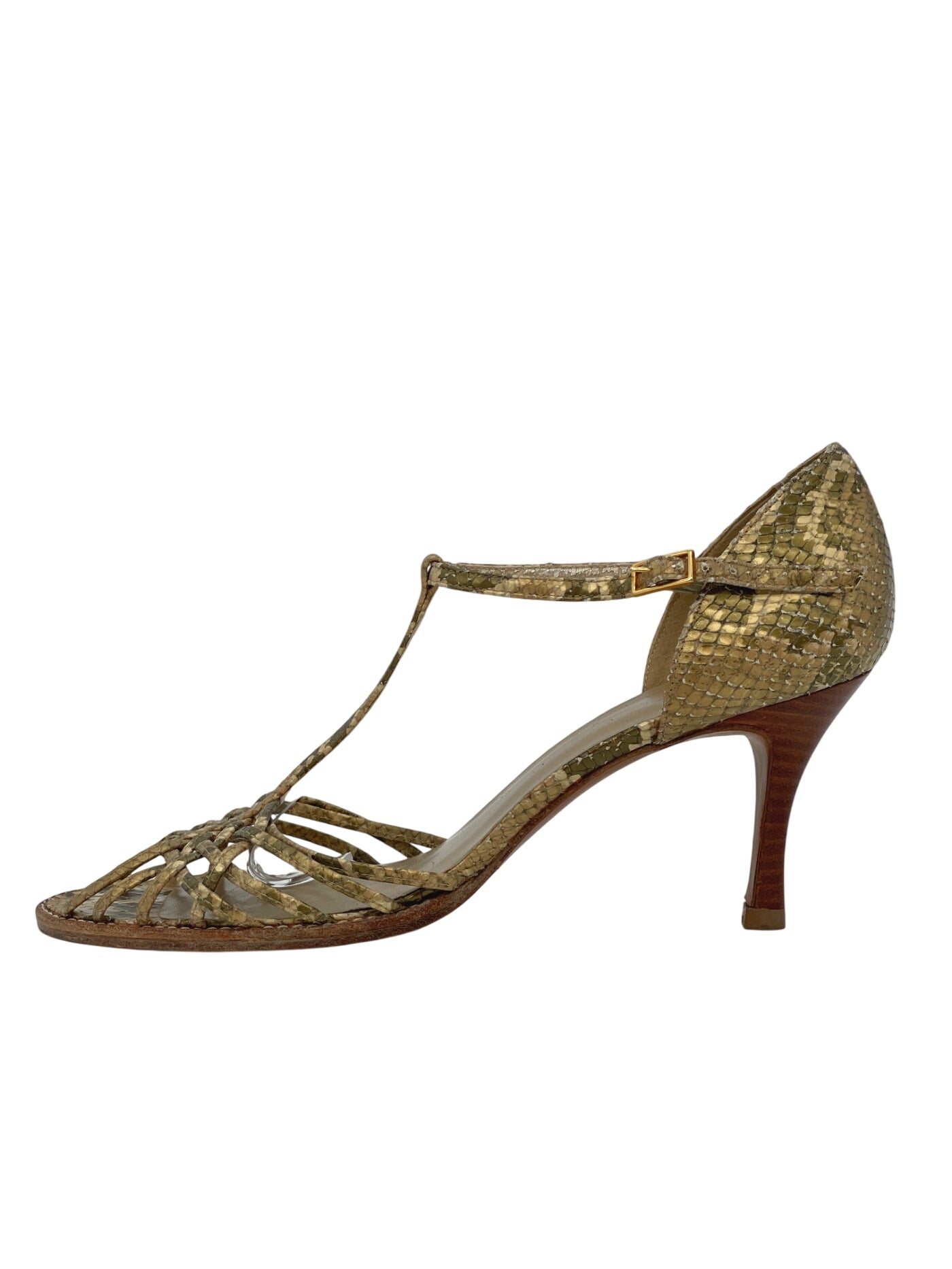 Stuart Weitzman Snakeskin Sandale mit Absatz EU 38 Metallic - Image 1