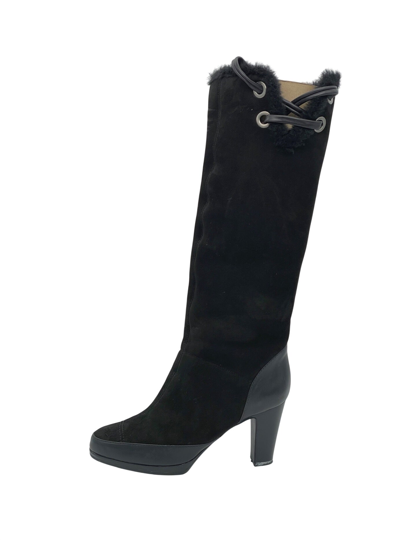 Sergio Rossi Suede Shearling Trim Stiefel EU 37.5 Schwarz - Image 1