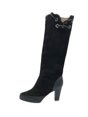 Sergio Rossi Suede Shearling Trim Stiefel EU 37.5 Schwarz - Image 1