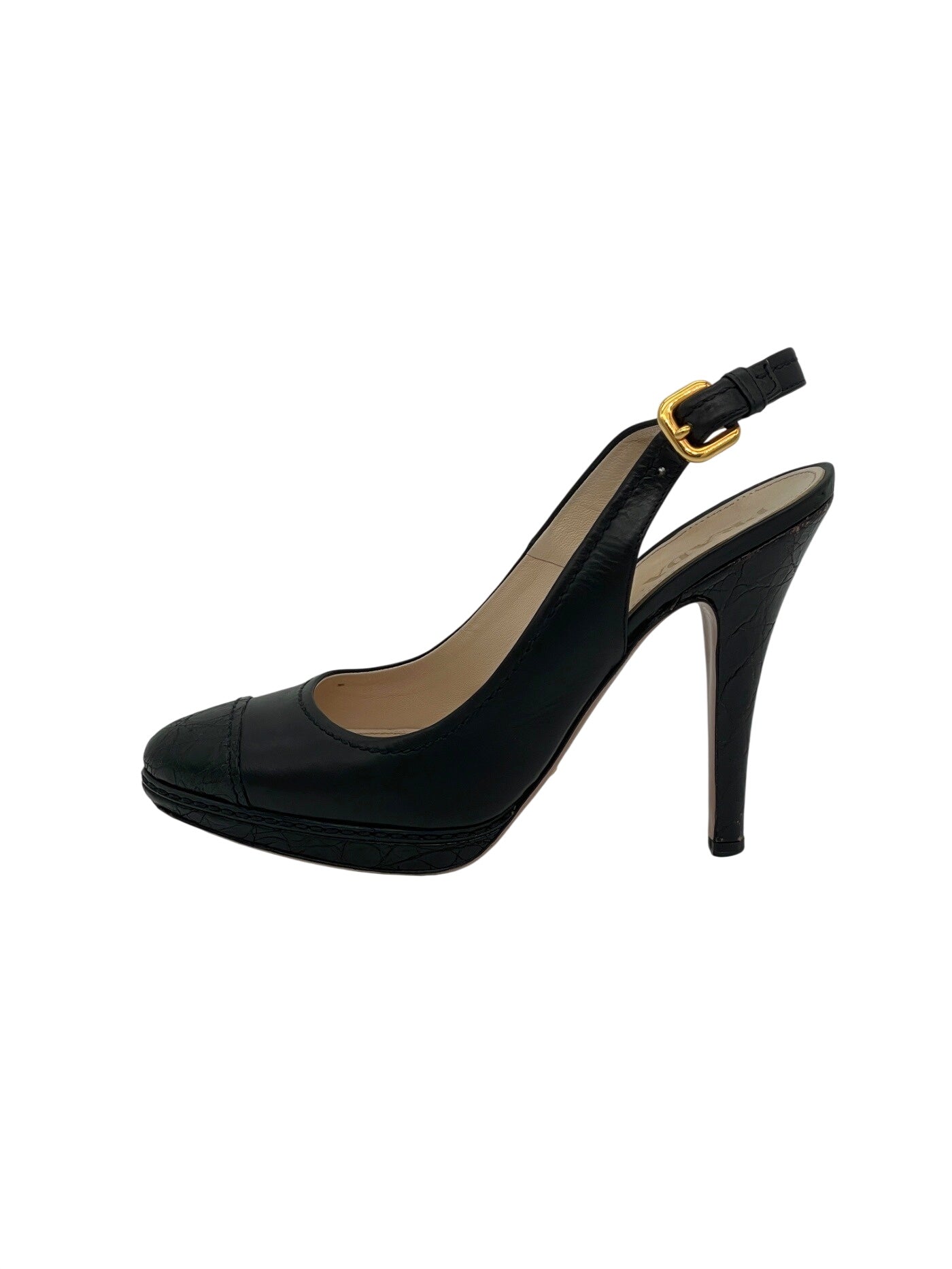 Prada Croc-Effect Platform Slingback EU 37.5 Schwarz - Image 1