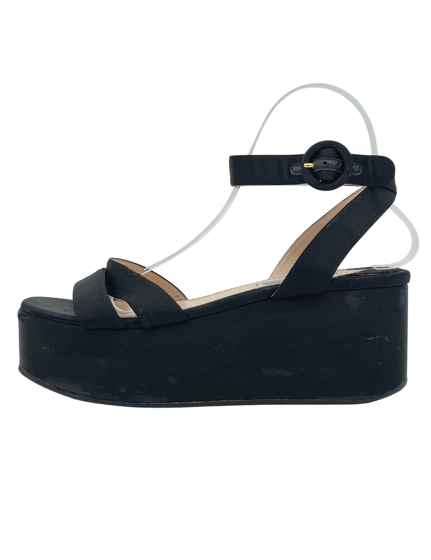 Prada Satin Platform Sandale mit Absatz EU 39.5 Schwarz - Image 1