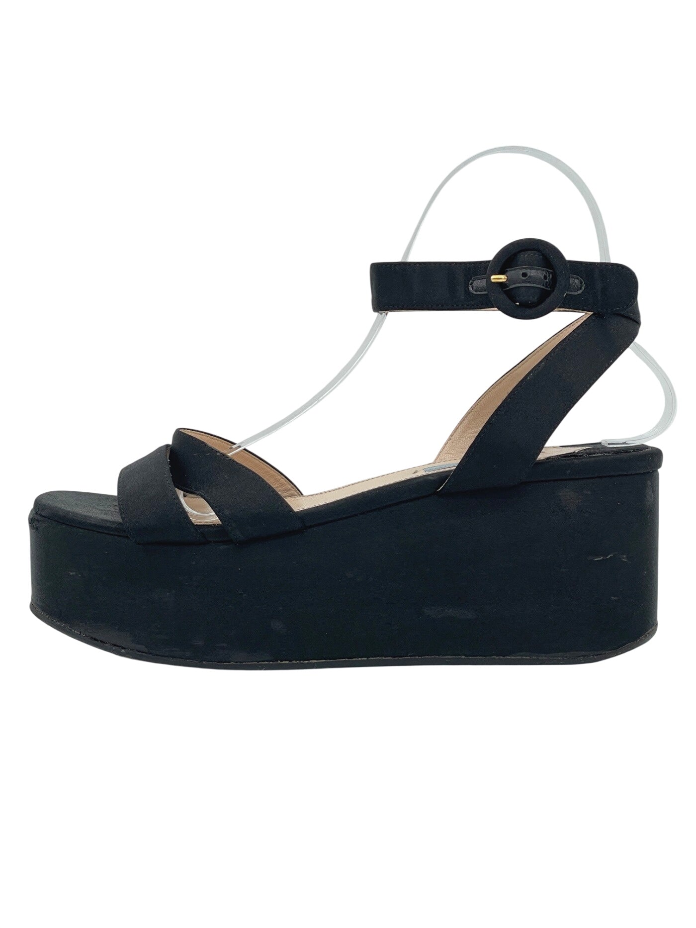 Prada Satin Platform Sandale mit Absatz EU 39.5 Schwarz - Image 1