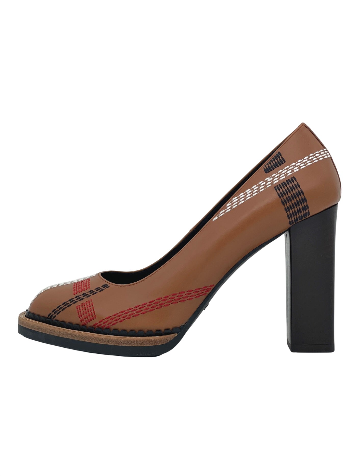 Tod's Stitched Leather Block Heel Pump EU 37 Braun - Image 1