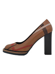 Tod's Stitched Leather Block Heel Pump EU 37 Braun - Image 1