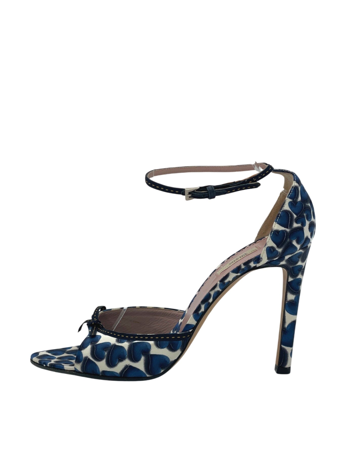 Prada Heart Print Satin Sandale mit Absatz EU 38.5 Blau - Image 1