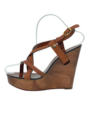 Chloé Wooden Wedge Leather Sandale mit Absatz EU 37 Braun - Image 1