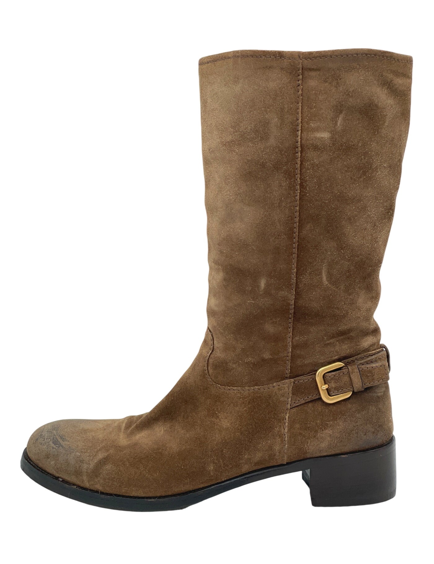 Prada Suede Buckle Stiefel EU 38.5 Braun - Image 1