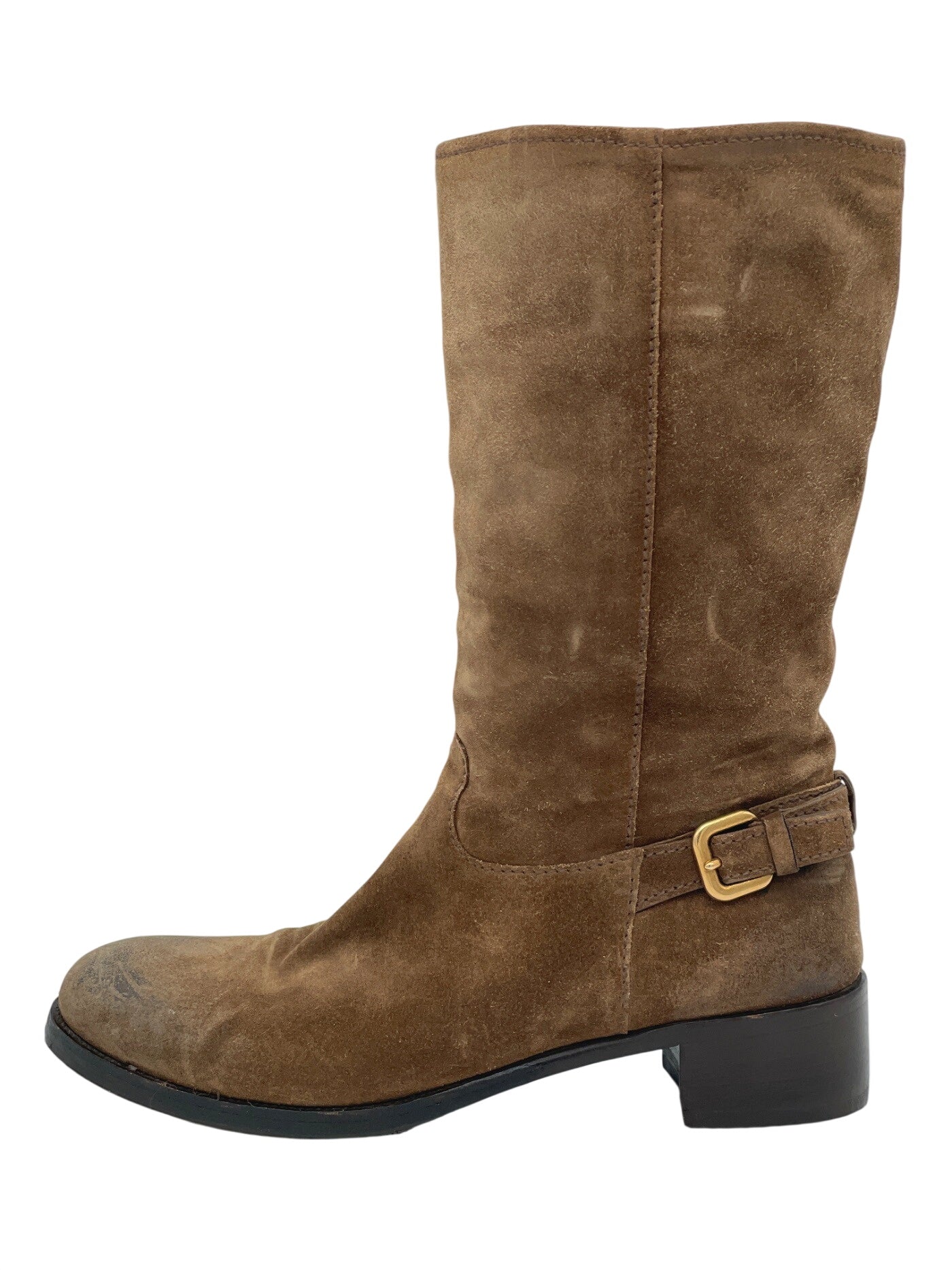 Prada Suede Buckle Stiefel EU 38.5 Braun - Image 1