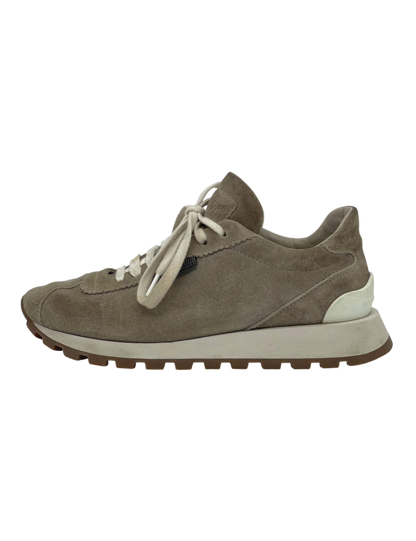 Brunello Cucinelli Monili Suede Runner Low Top Sneaker EU 37.5 Beige - Image 1
