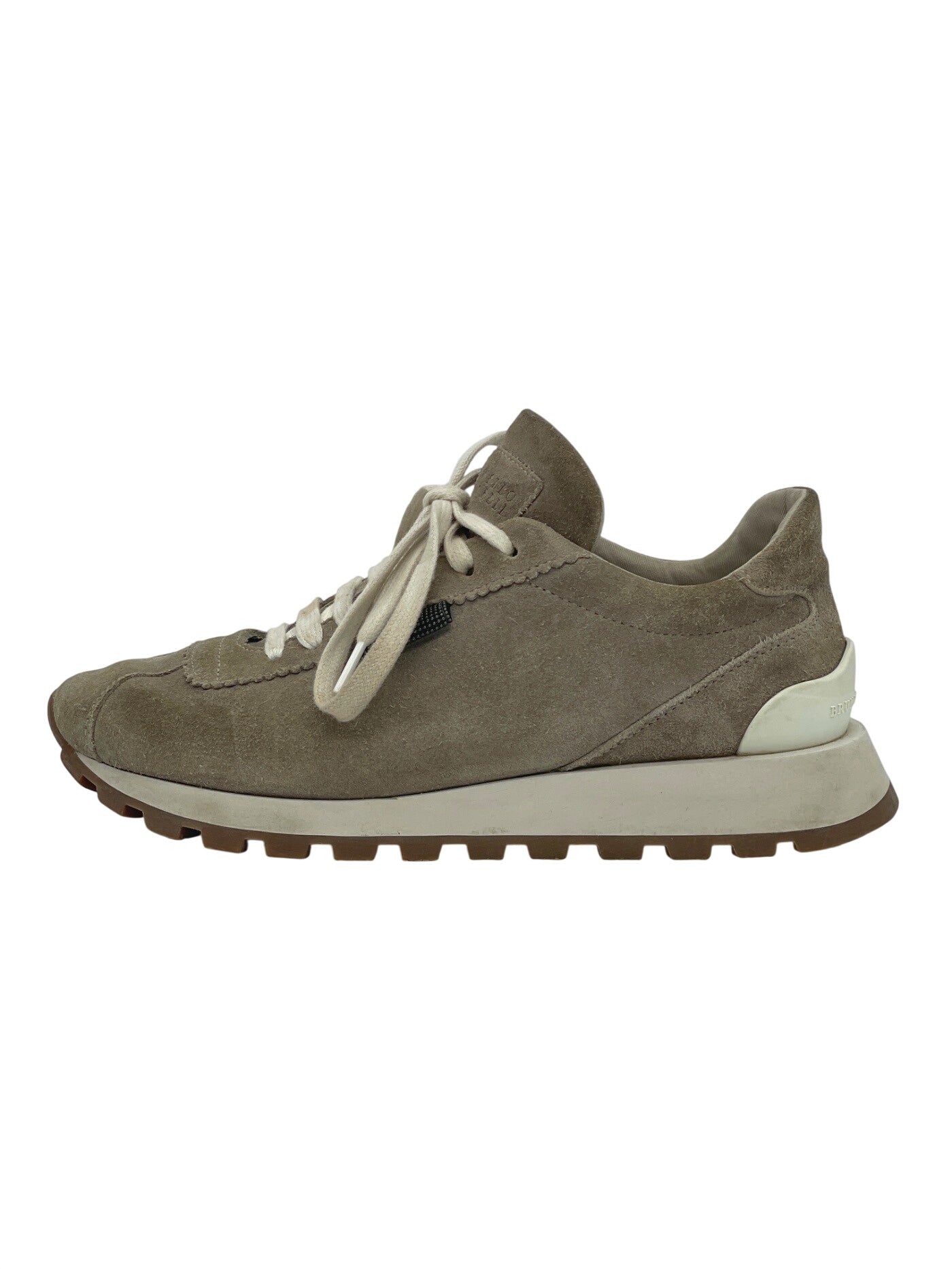 Brunello Cucinelli Monili Suede Runner Low Top Sneaker EU 37.5 Beige - Image 1