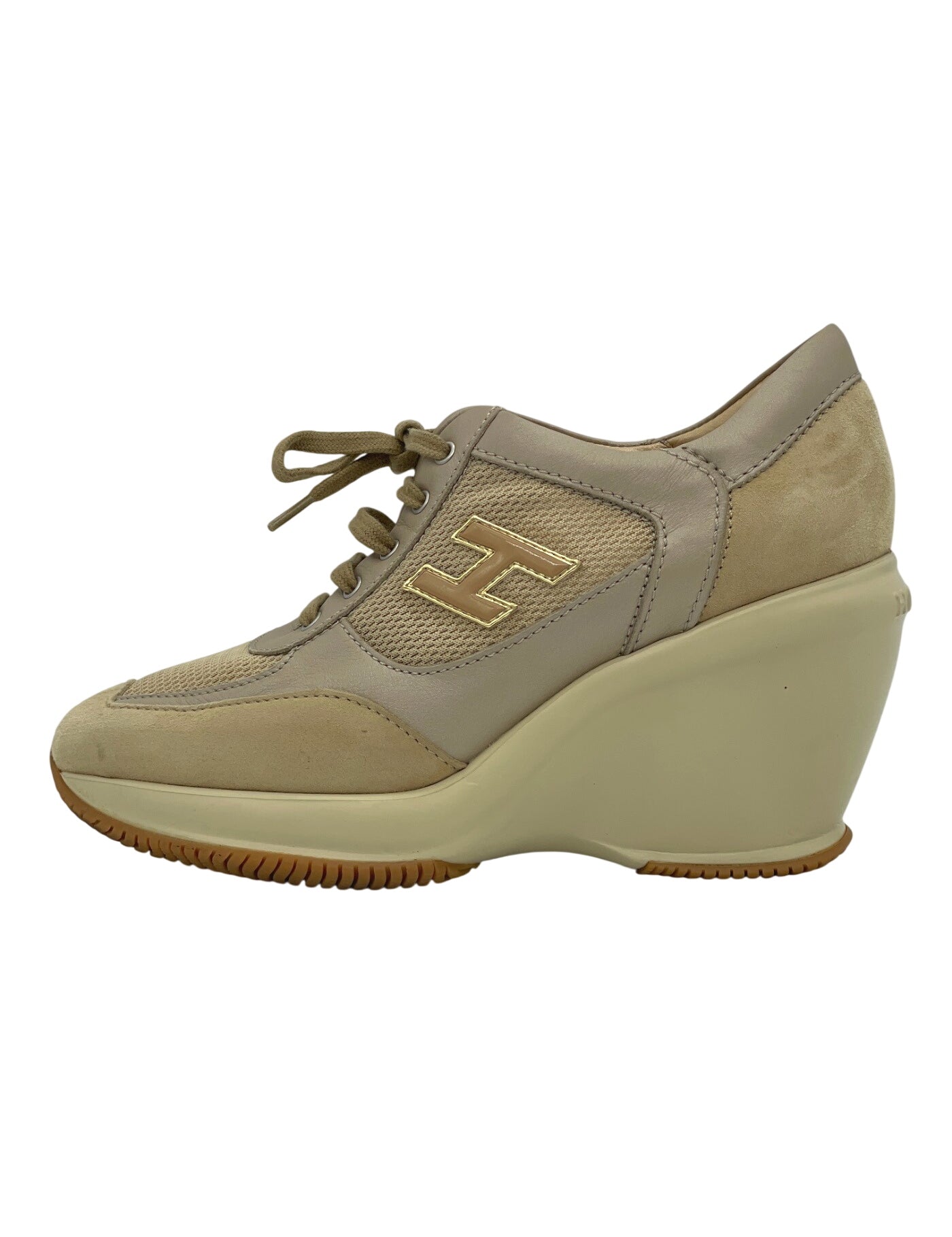 Hogan Attractive Wedge Platform Sneaker EU 37 Beige - Image 1