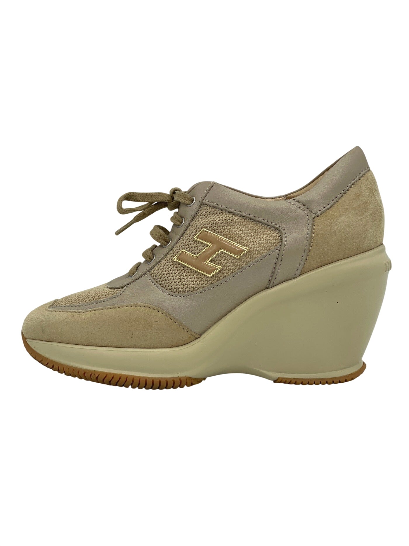 Hogan Attractive Wedge Platform Sneaker EU 37 Beige - Image 1