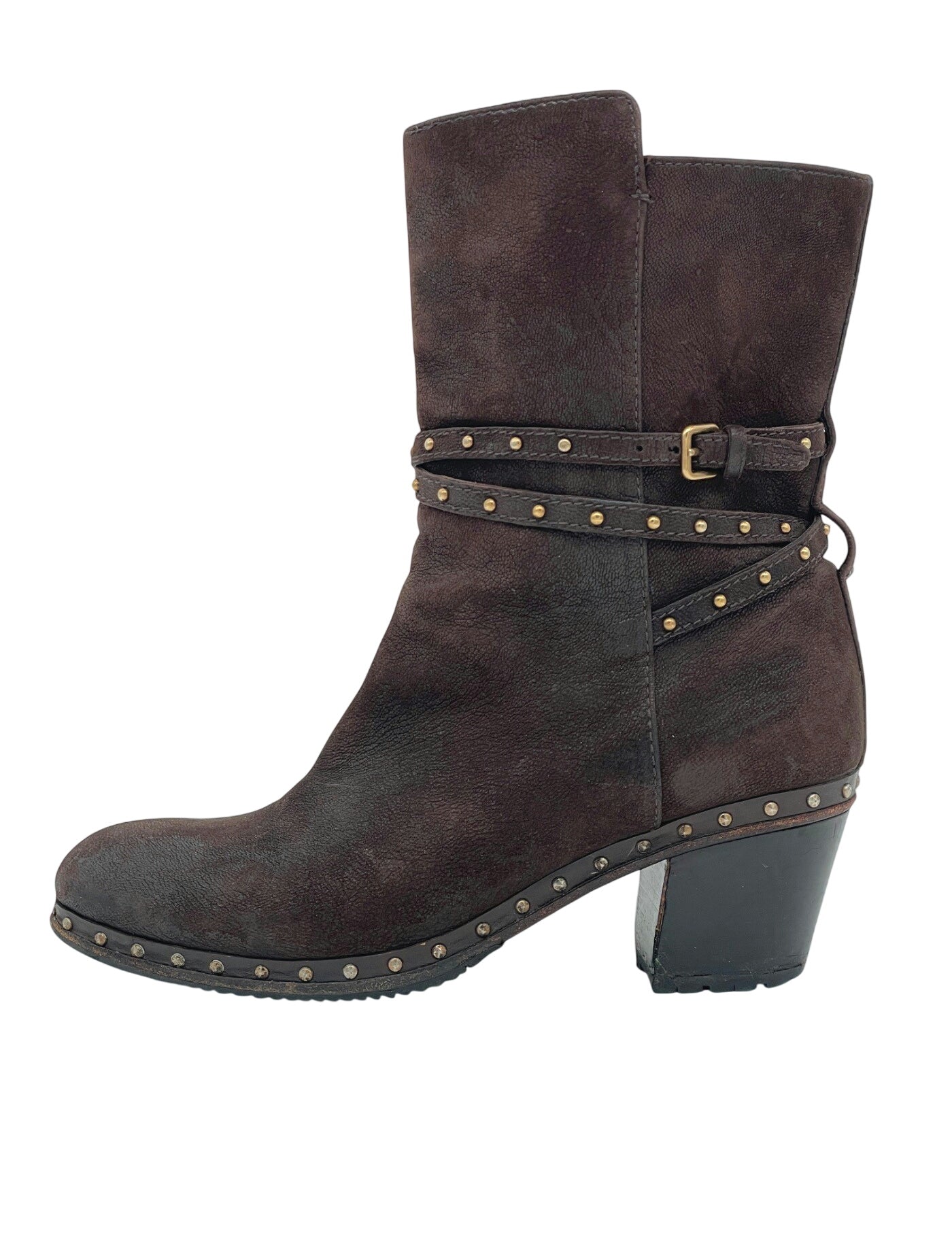 Miu Miu Studded Suede Buckle Ankle Boot EU 39.5 Braun