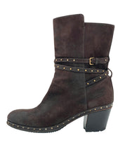 Miu Miu Studded Suede Buckle Ankle Boot EU 39.5 Braun
