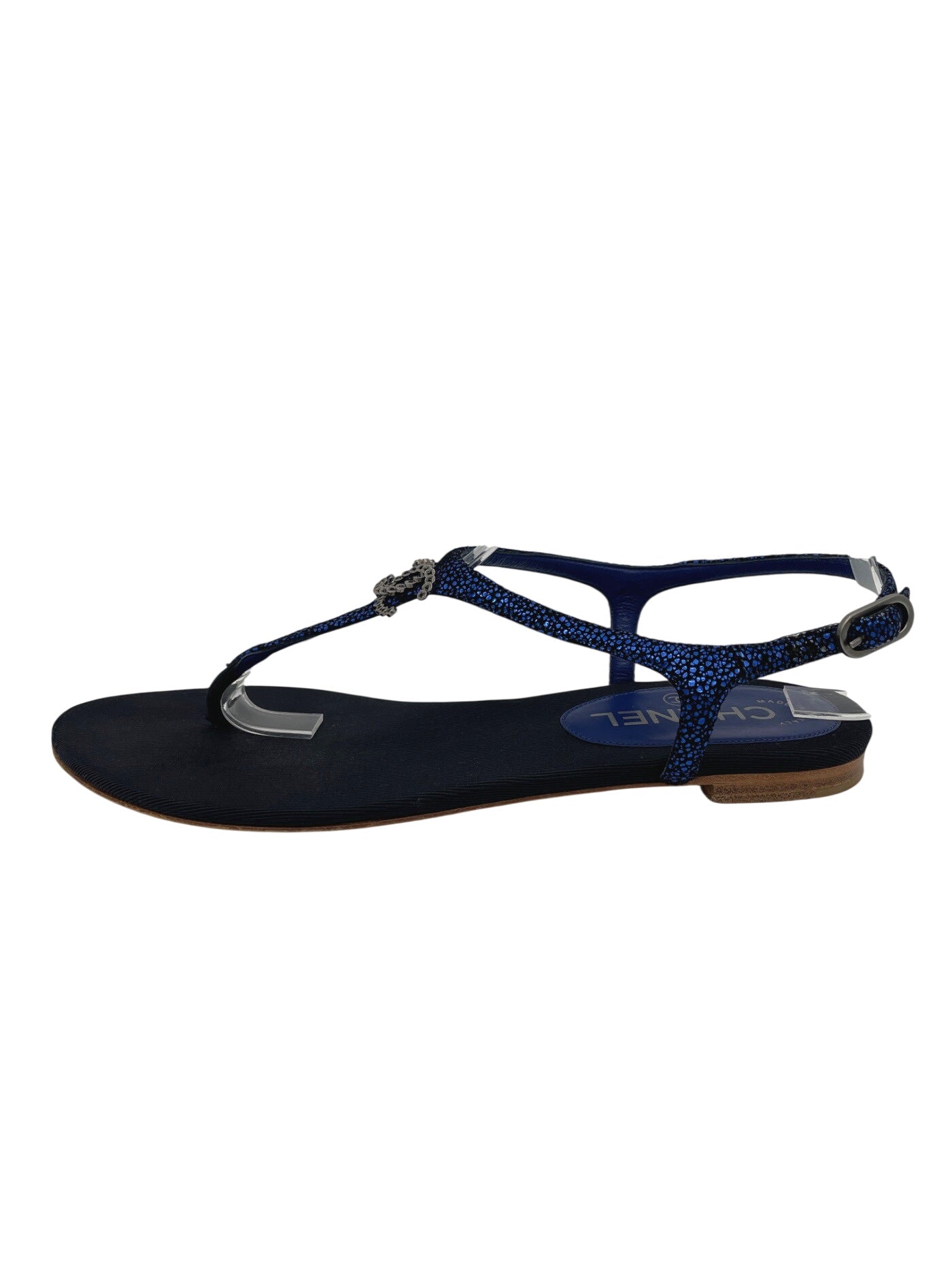 Chanel CC Logo Thong Zehensteg Sandale EU 38 Blau - Image 1