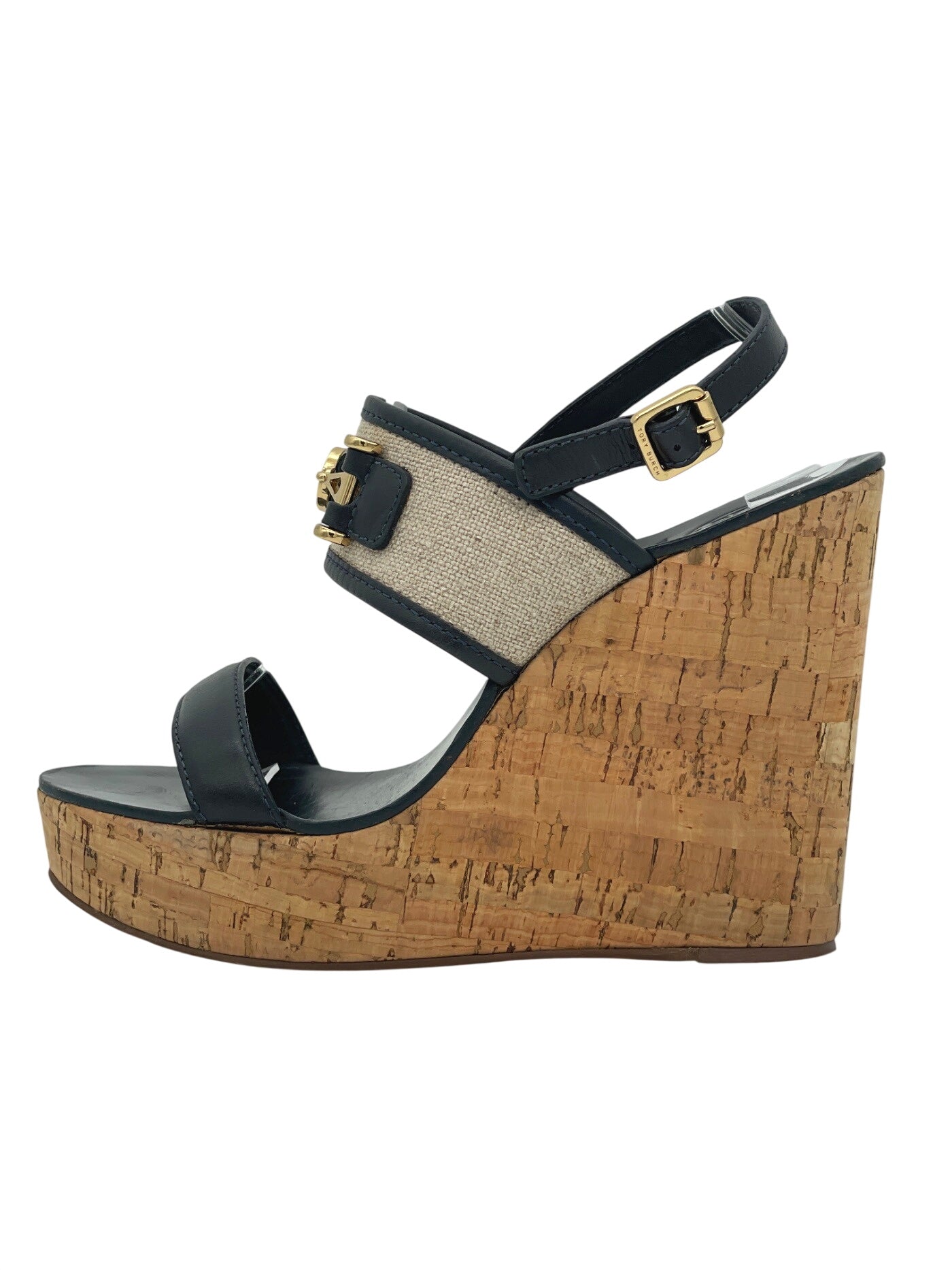 Tory Burch Canvas & Cork Sandale mit Absatz EU 39 Mehrfarbig - Image 1