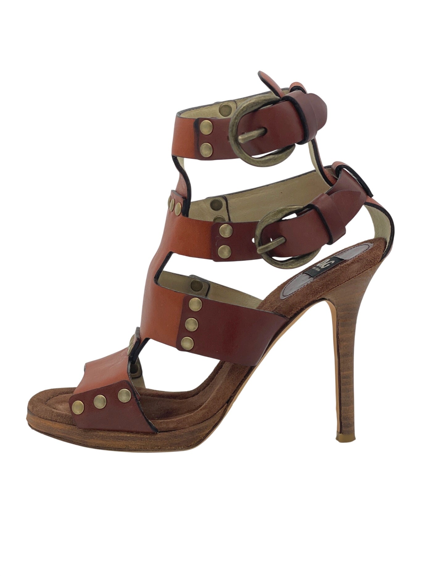 Dolce & Gabbana Gladiator Studded Buckle Sandale mit Absatz EU 35 Braun - Image 1