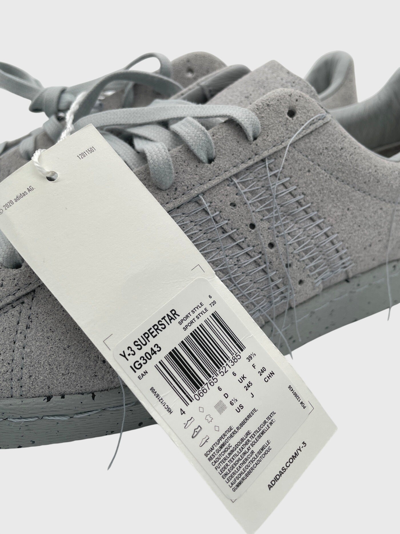 Y-3 Superstar Clear Onix Low Top Sneaker EU 39.5 Grau