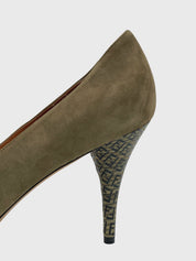 Fendi Suede Zucca Heel Plateau Pump EU 38 Grün
