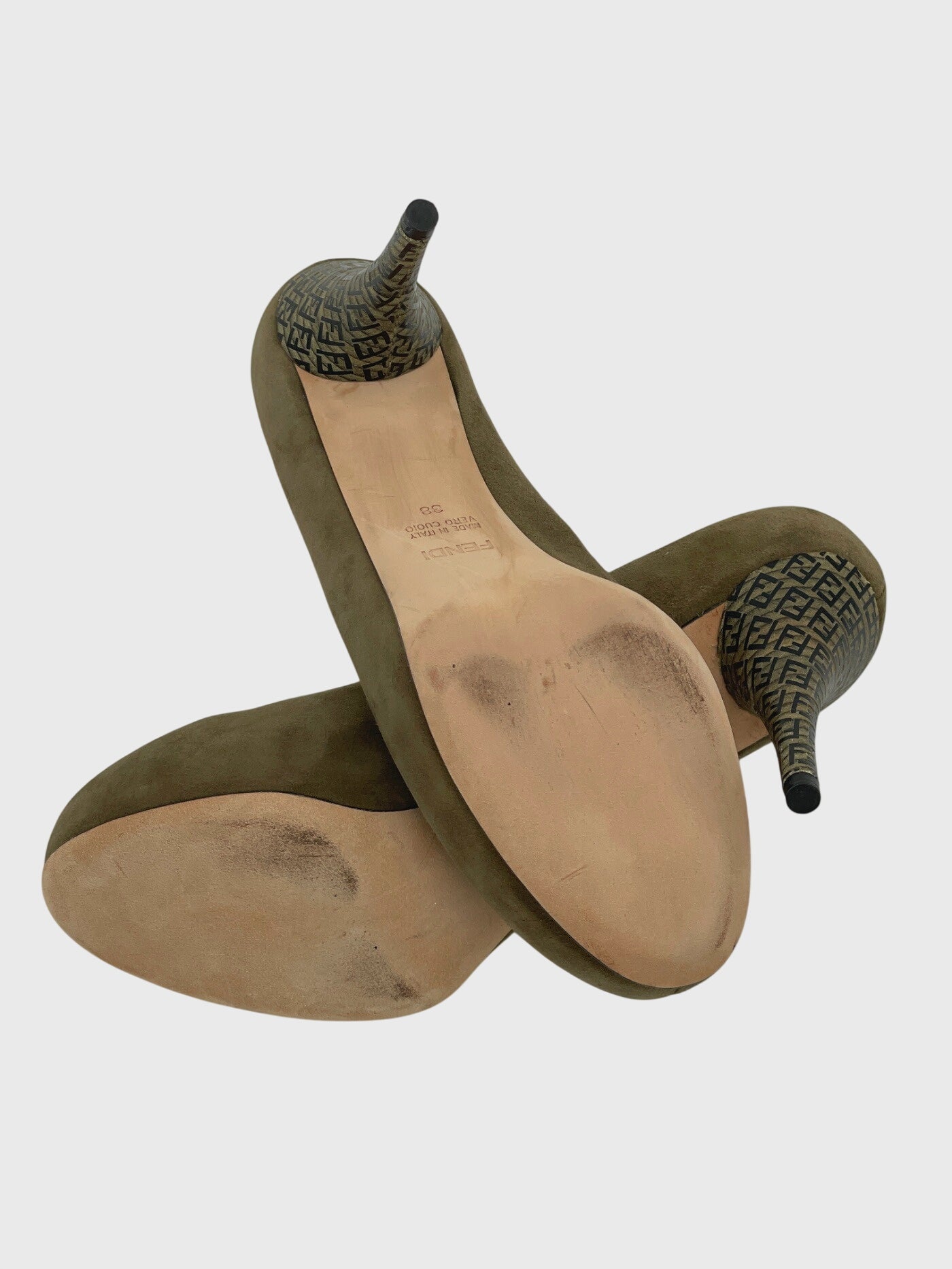 Fendi Suede Zucca Heel Plateau Pump EU 38 Grün