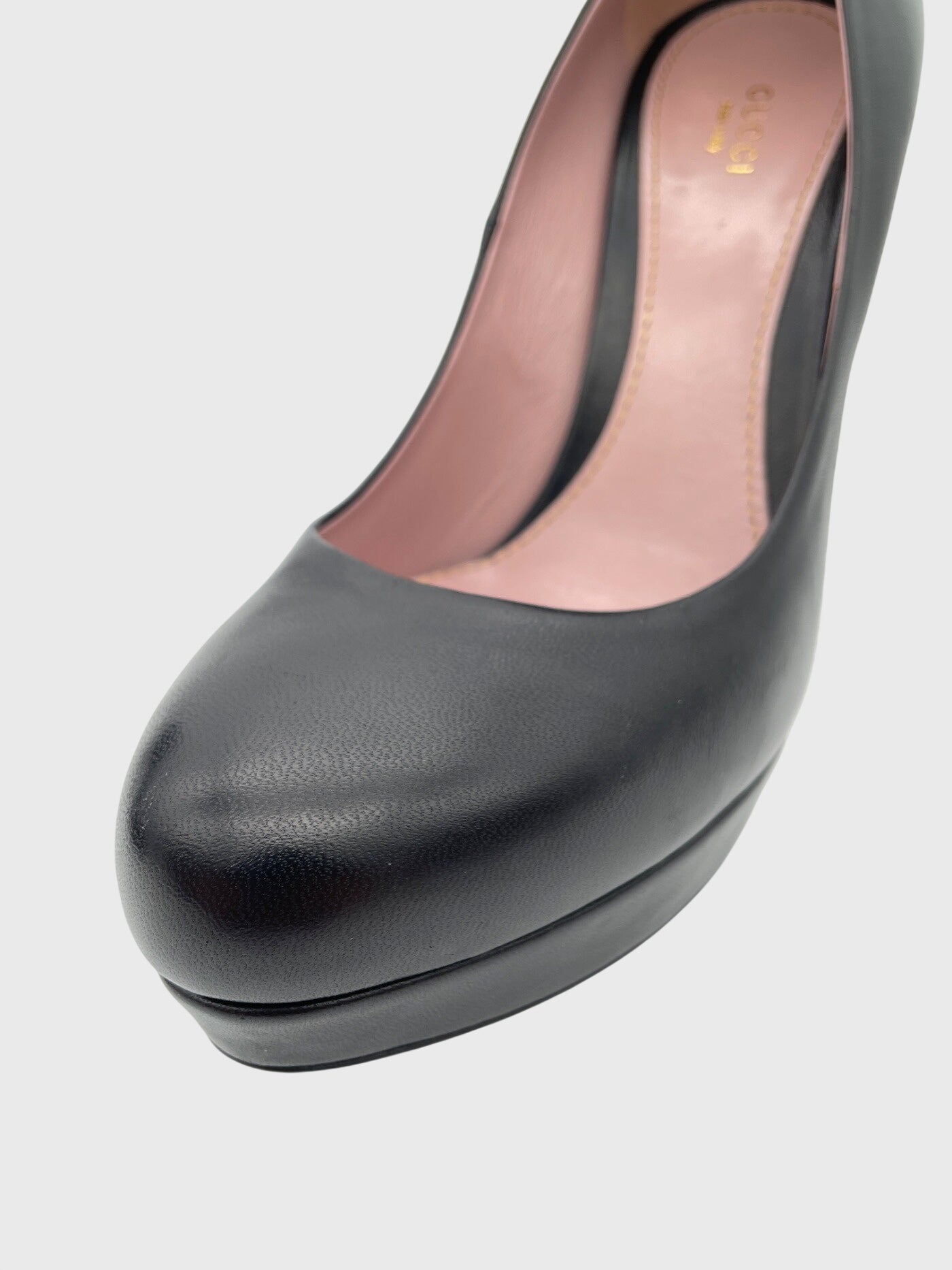 Gucci Leather Platform Round Toe Plateau Pump EU 40.5 Schwarz