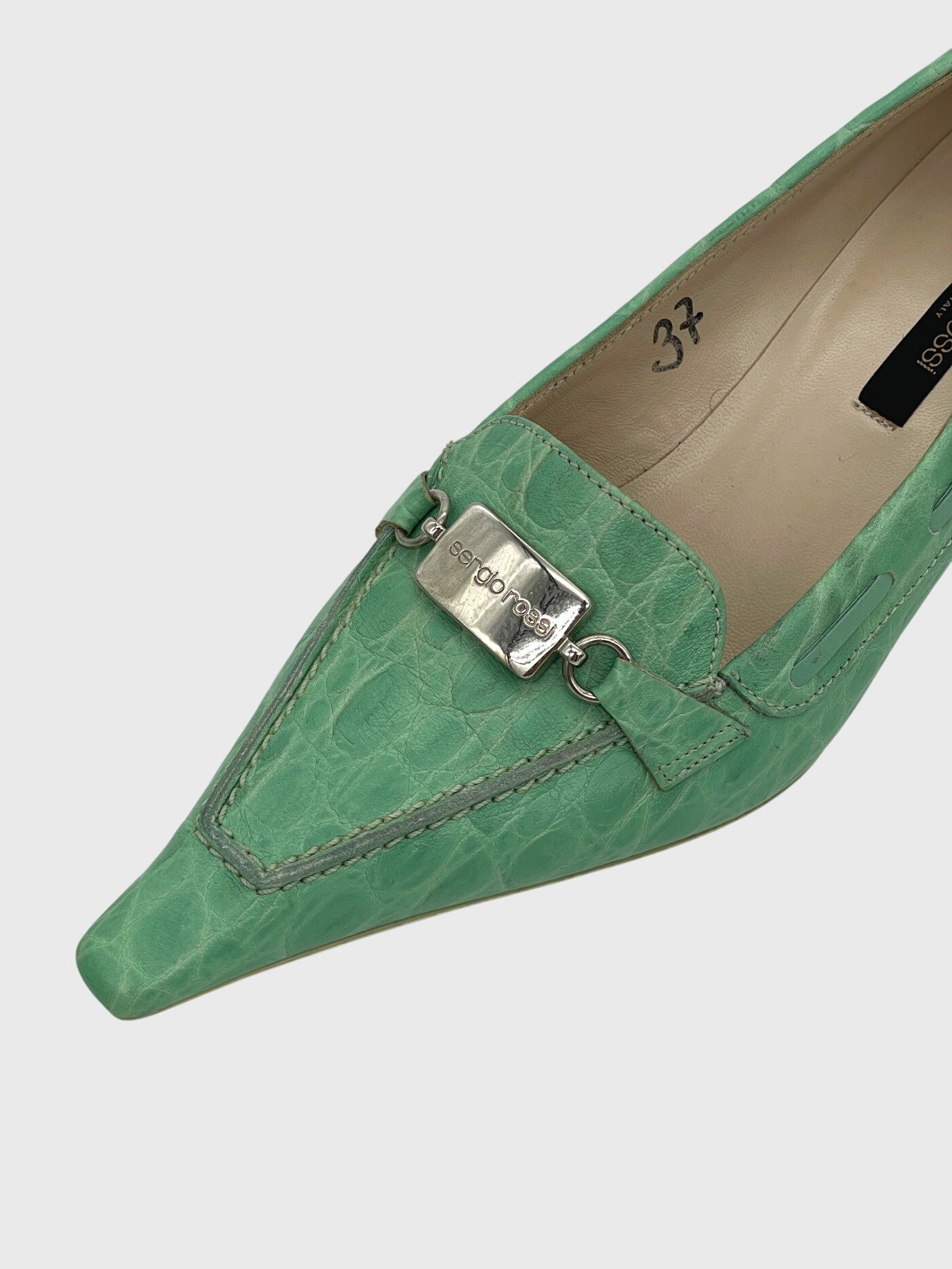 Sergio Rossi Croc-Effect Kitten Heel EU 37 Grün