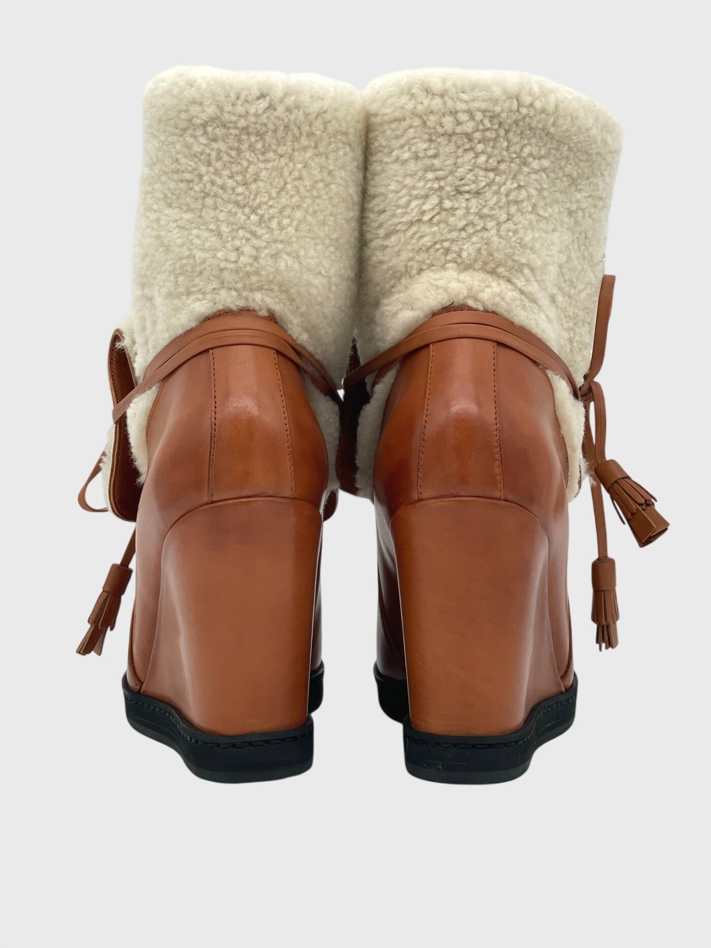 Santoni Shearling Wedge Ankle Boot EU 37 Braun