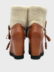 Santoni Shearling Wedge Ankle Boot EU 37 Braun