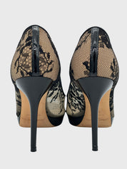 Jimmy Choo Luna Lace Peep-Toe Plateau Pump EU 36.5 Schwarz