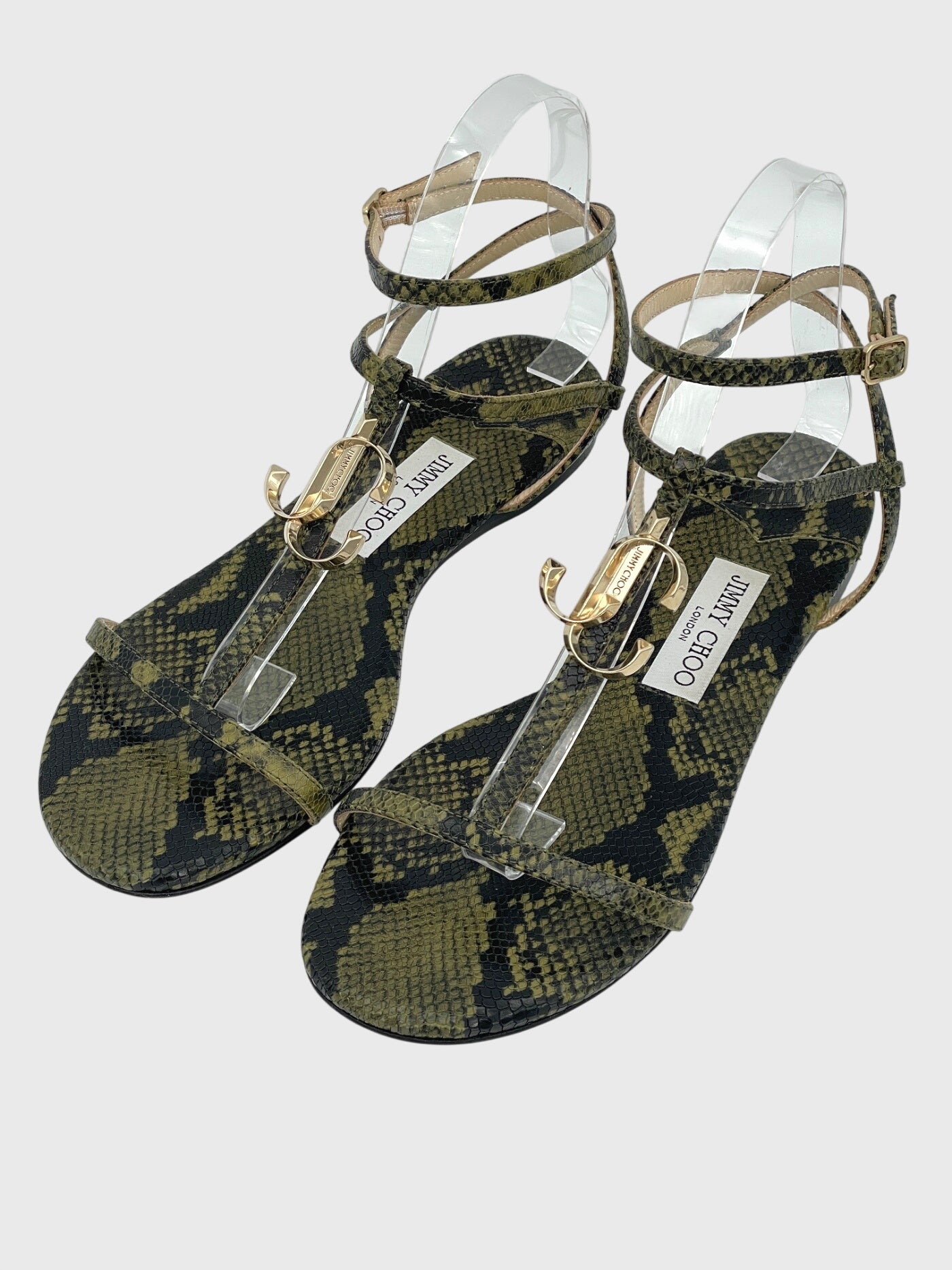 Jimmy Choo Snake Alodie Flache Sandale EU 39 Grün - Image 3