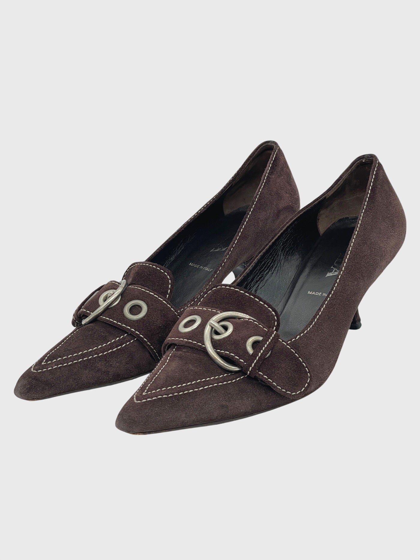Prada Buckle Suede Kitten Heel EU 38 Braun - Image 3