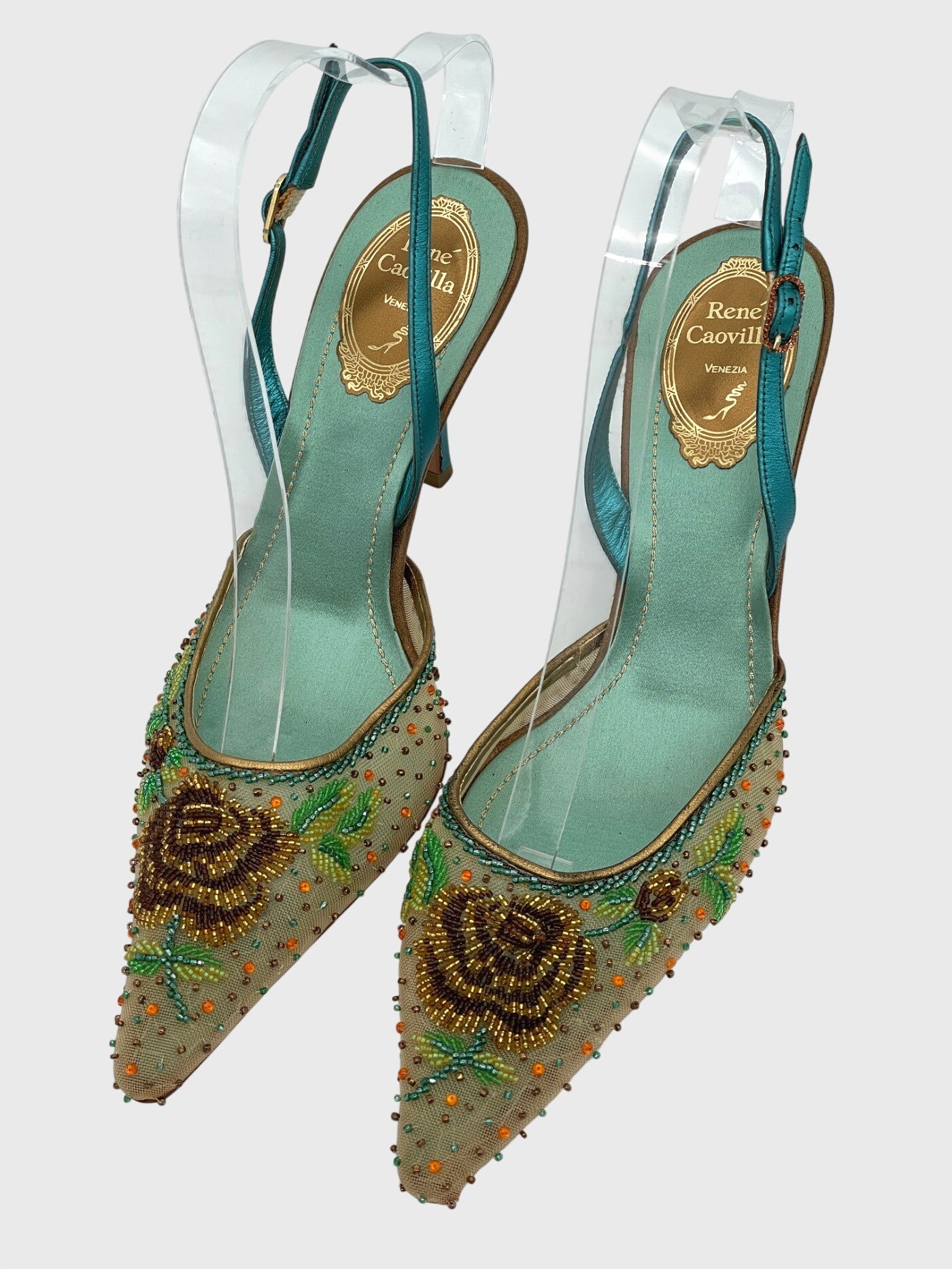 Rene Caovilla Beaded Mesh Rose Slingback EU 39.5 Mehrfarbig - Image 3
