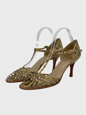 Stuart Weitzman Snakeskin Sandale mit Absatz EU 38 Metallic - Image 3