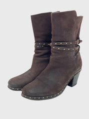 Miu Miu Studded Suede Buckle Ankle Boot EU 39.5 Braun