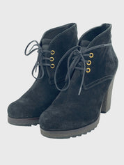Prada Suede Lace-Up Platform Ankle Boot EU 37 Schwarz - Image 3