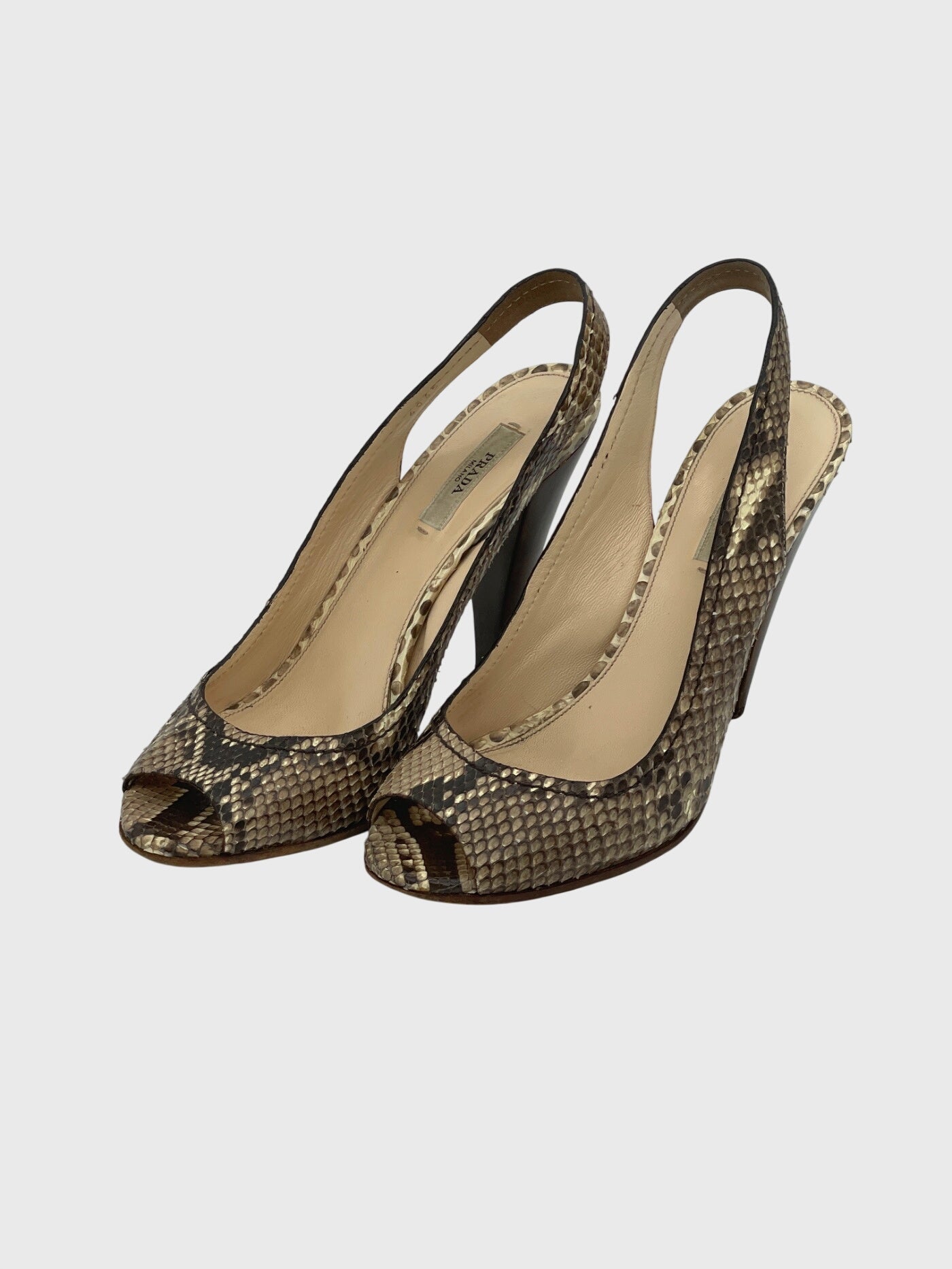 Prada Python Peep-Toe Slingback EU 37 Animalprint - Image 3