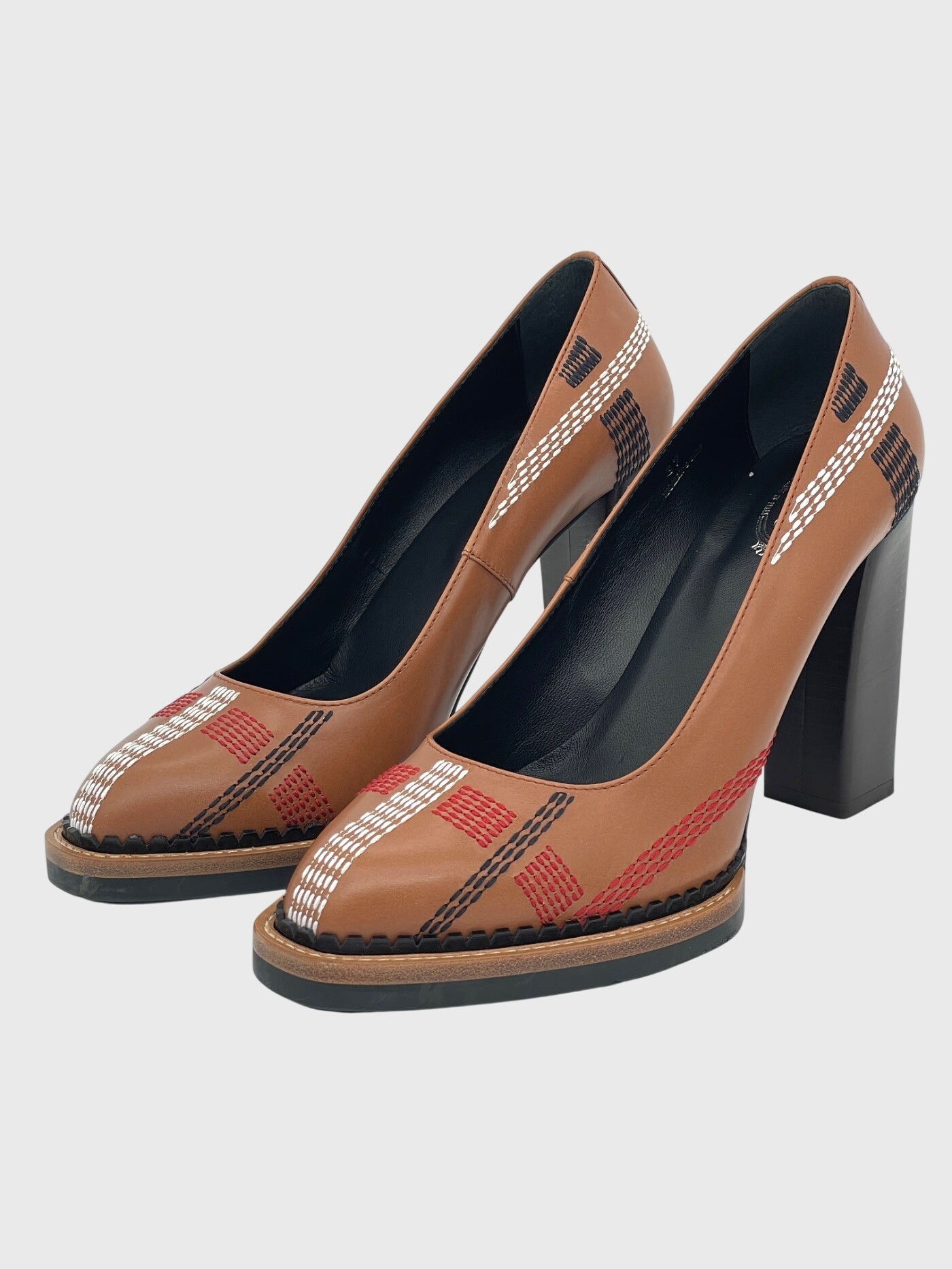 Tod's Stitched Leather Block Heel Pump EU 37 Braun - Image 3