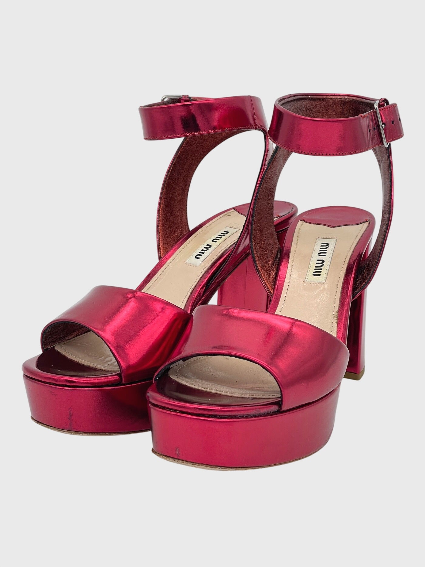 Miu Miu Platform Sandale mit Absatz EU 36.5 Metallic - Image 3