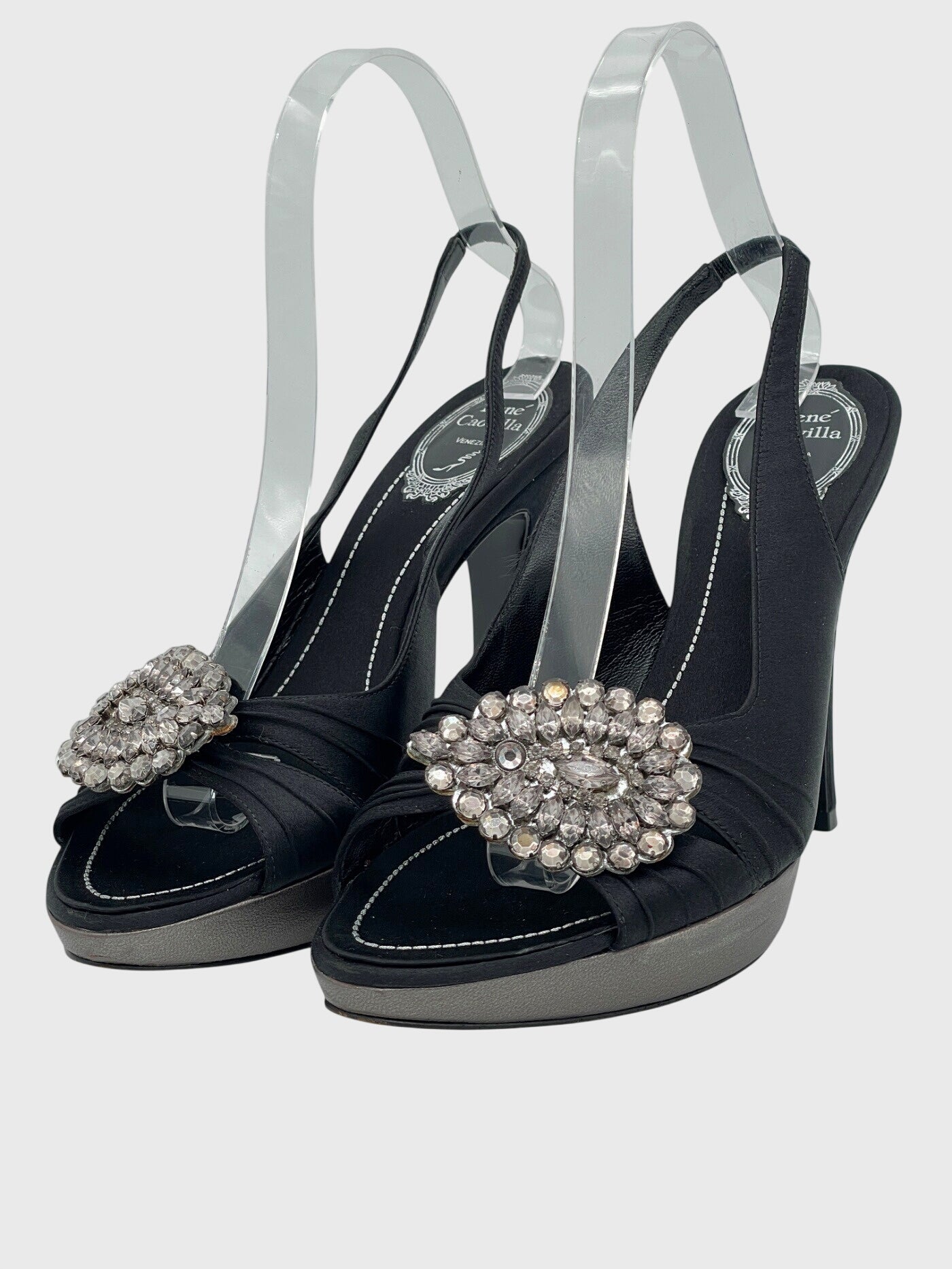 Rene Caovilla Crystal Embellished Platform Slingback EU 40 Schwarz - Image 3