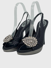 Rene Caovilla Crystal Embellished Platform Slingback EU 40 Schwarz - Image 3