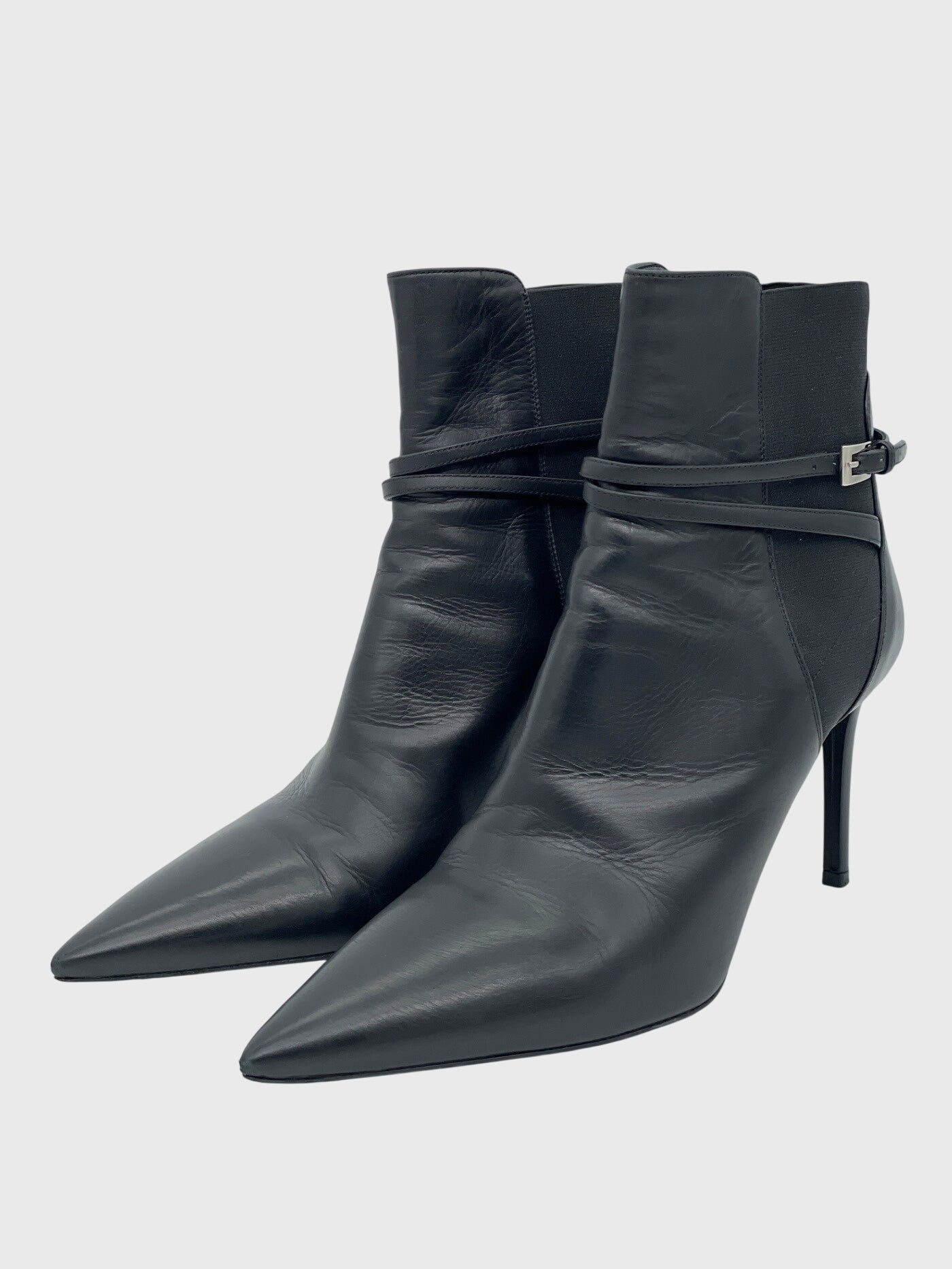 Prada Pointed Toe Buckle Strap Ankle Boot EU 39.5 Schwarz