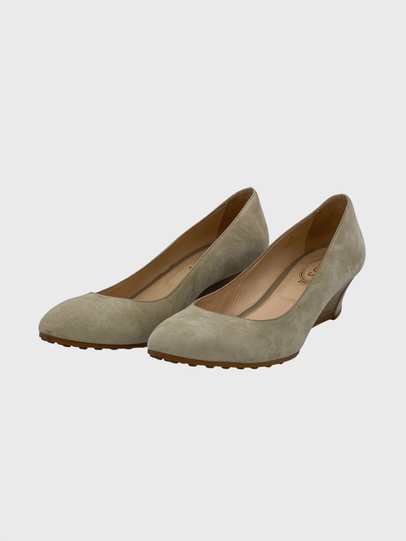 Tod's Almond Toe Wedge Pump EU 39 Beige - Image 3