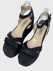 Prada Satin Platform Sandale mit Absatz EU 39.5 Schwarz - Image 3