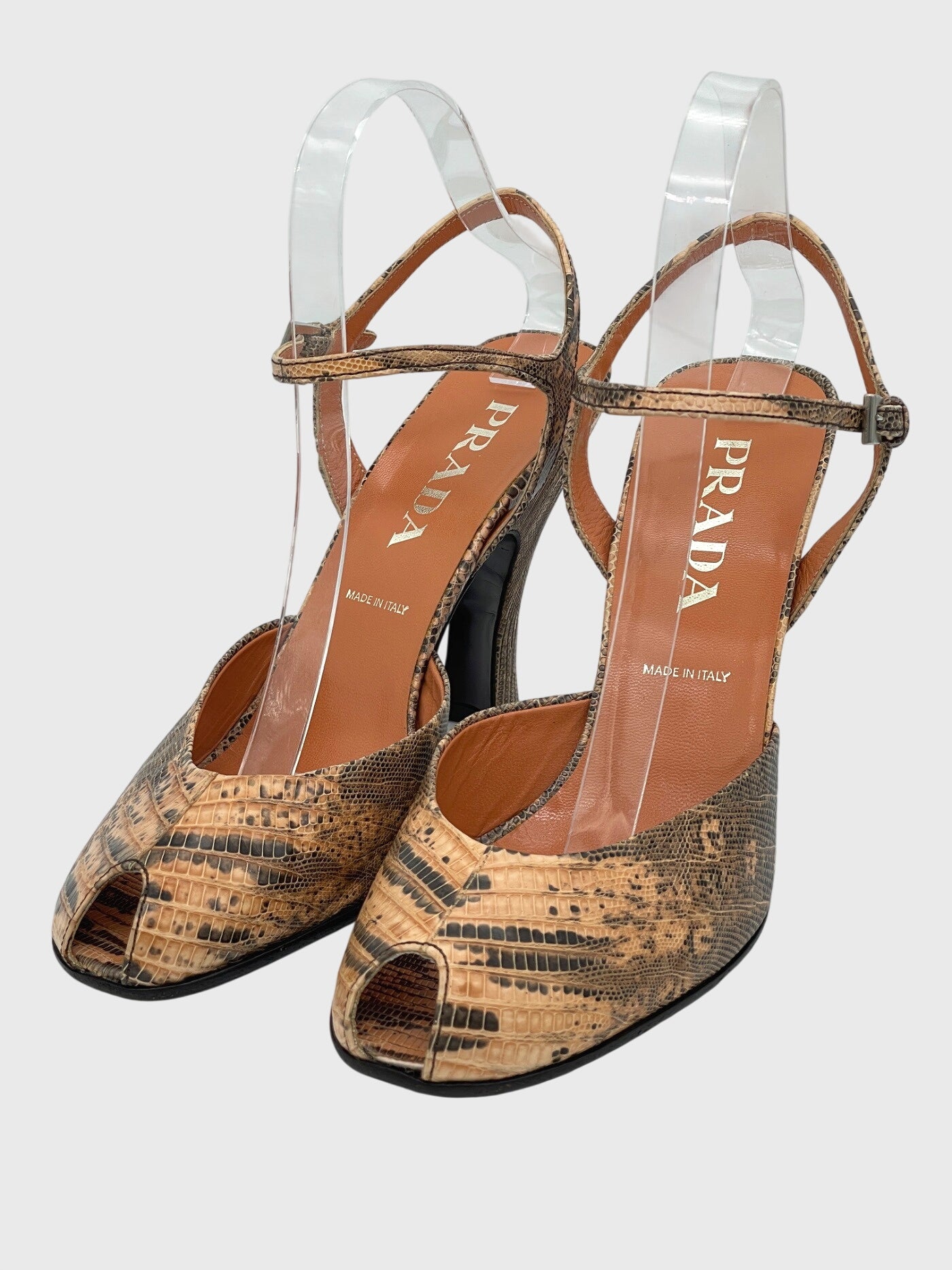 Prada Python Skin Peep Toe Slingback EU 40 Beige - Image 3