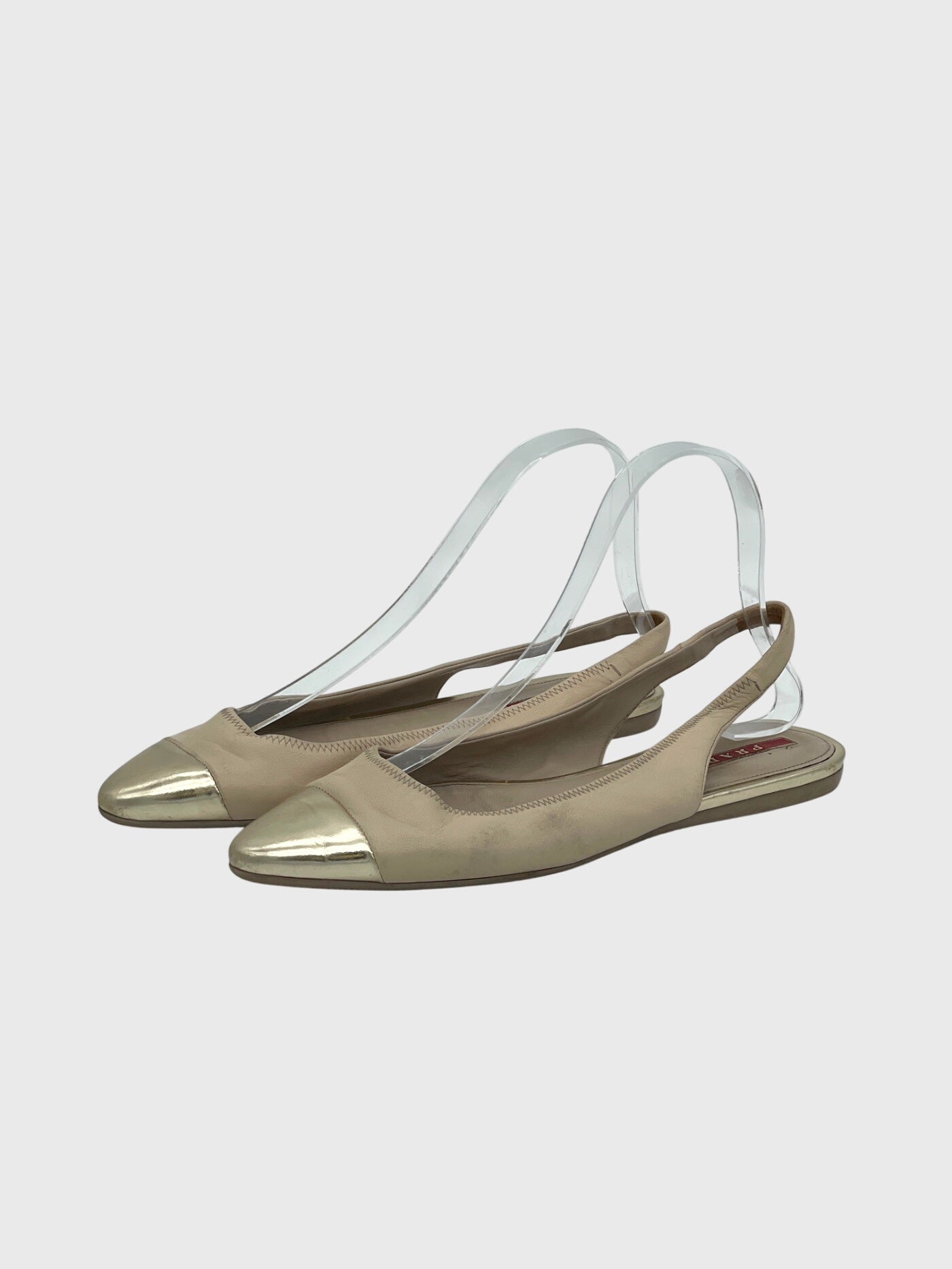 Prada Cap-Toe Slingback Ballerina EU 37 Beige - Image 3