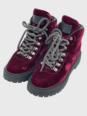 Prada Bordo Velvet Combat Stiefel EU 35 Lila - Image 3