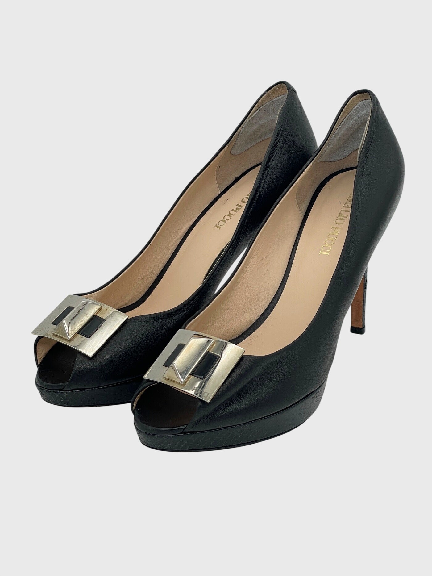 PUCCI Peep Toe Buckle Plateau Pump EU 39.5 Schwarz