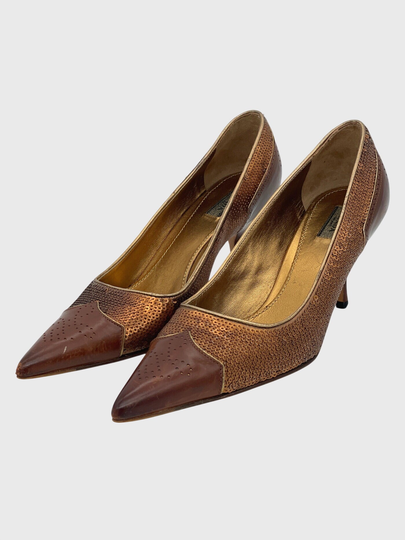 Prada Sequin Pointed Toe Pump EU 36.5 Braun - Image 3
