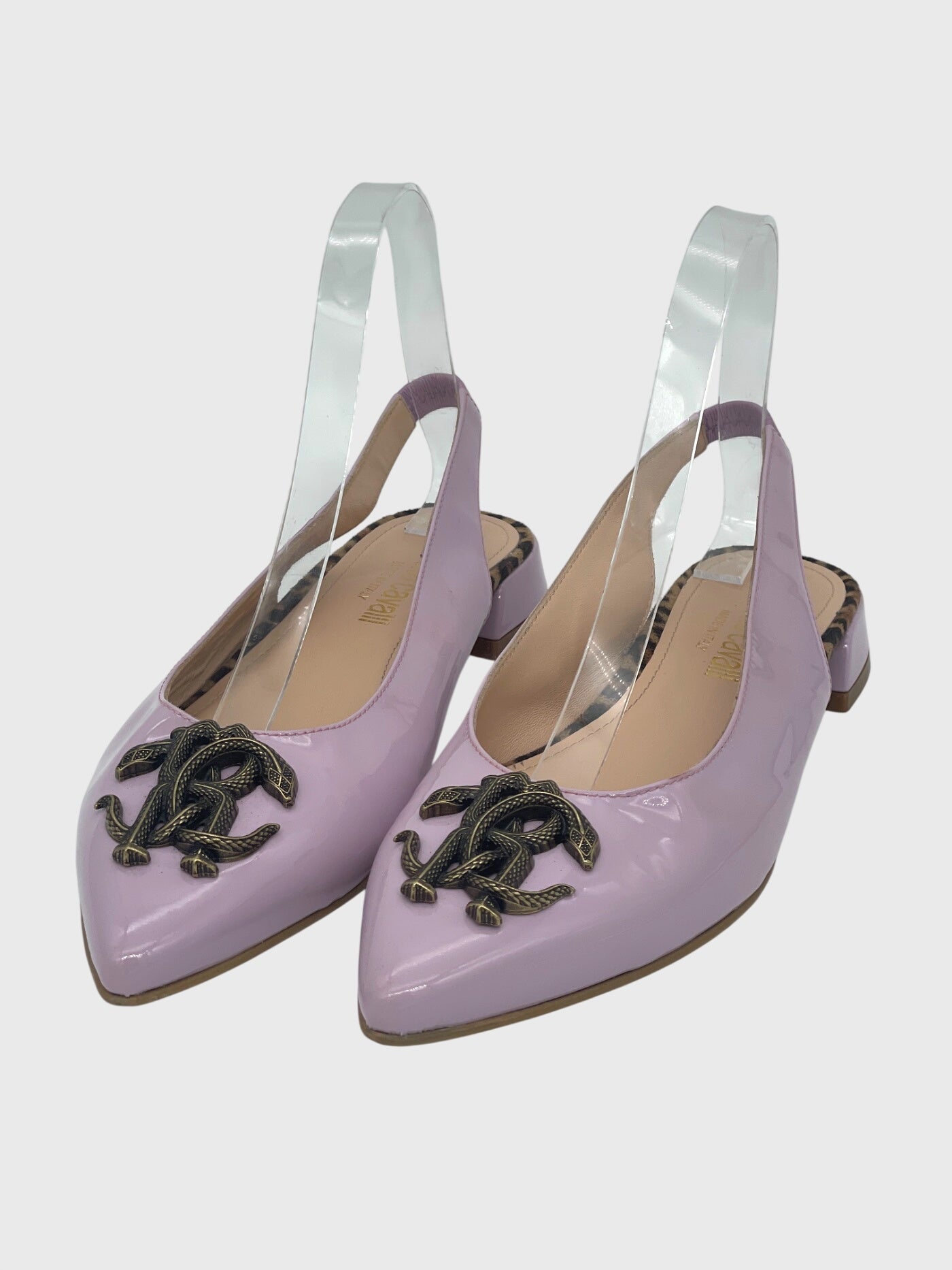 Roberto Cavalli Shoes Snake Logo Patent Slingback EU 38 Lila
