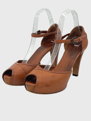 Roberto del Carlo Peep-Toe Platform Ankle Strap Plateau Pump EU 38.5 Braun